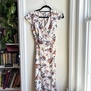 Row A - Floral Wrap Dress - White with Multicolor Accents